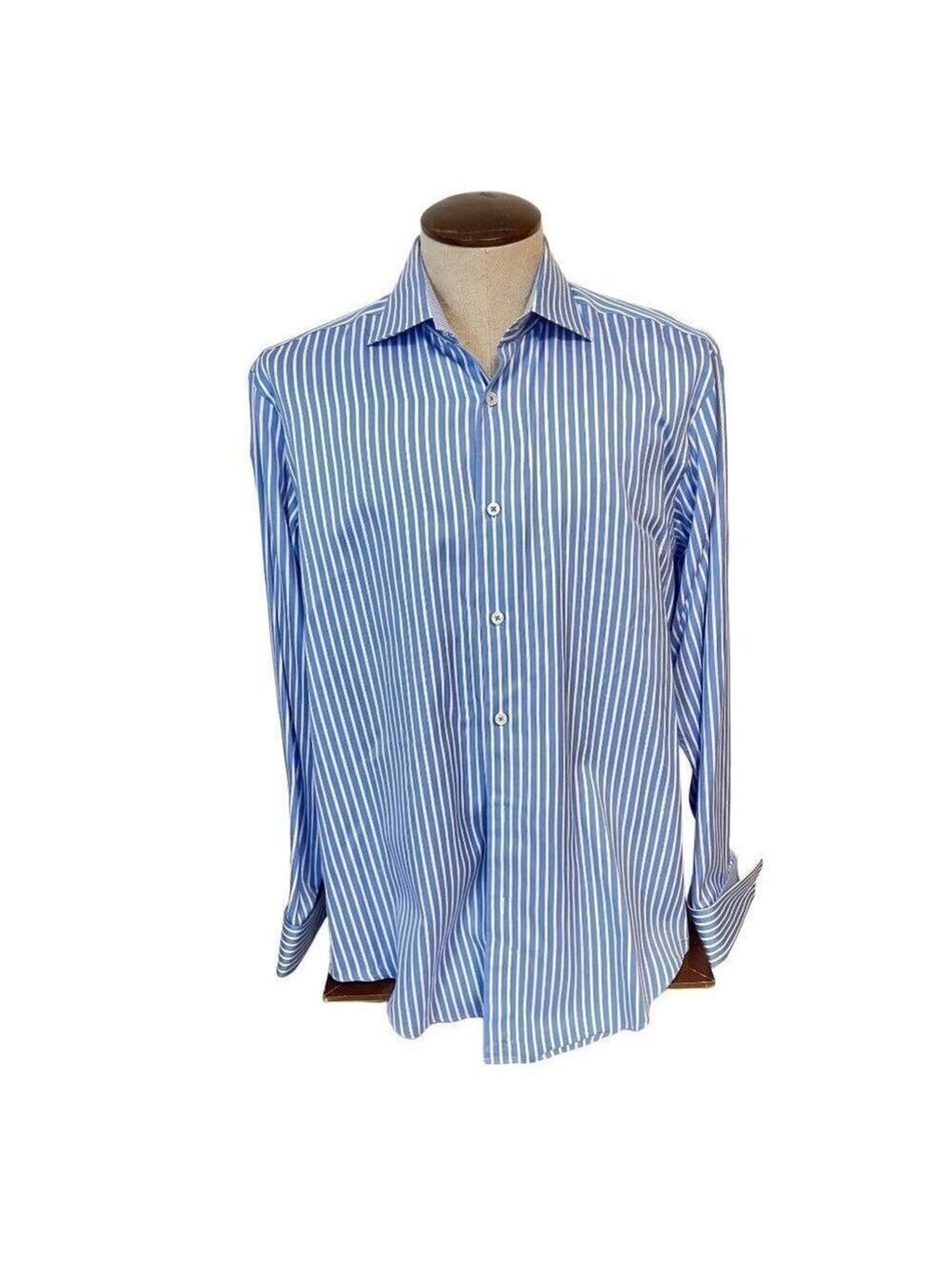 Bugatchi Uomo Blue Stripe Dress Shirt 16.5 41